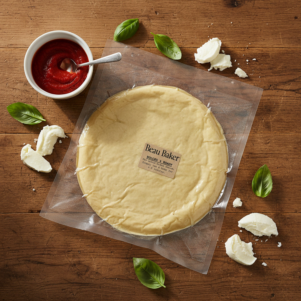 par-baked pizza base from Beau Baker in the Macedon Ranges