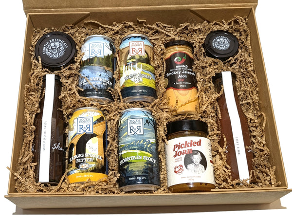 inside the beer and bbq gift hamper from Macedon Ranges Produce. 