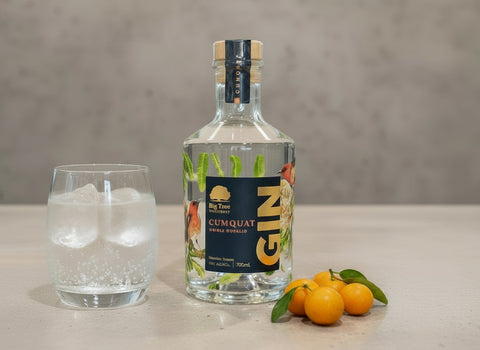 a bottle of Cumquat Gin from Big Tree Distillery in the Macedon Ranges