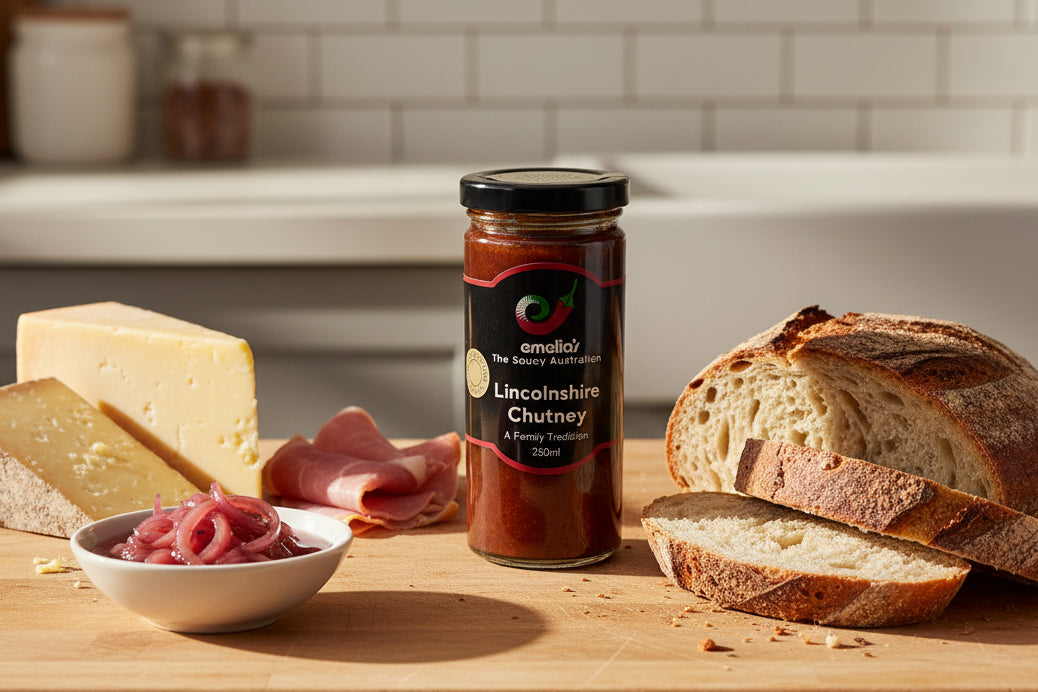 a jar of lincolnshire chutney from Emelia's in the Macedon Ranges
