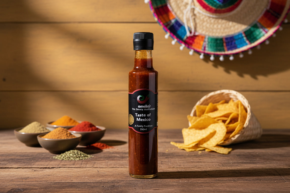 a bottle of Emelia's Taste of Mexico sauce from the Macedon Ranges