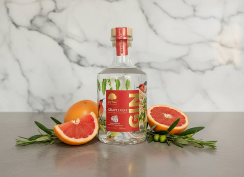 bottle of grapefruit olive leaf and rosemary gin from Big Tree Distillery in The Macedon Ranges