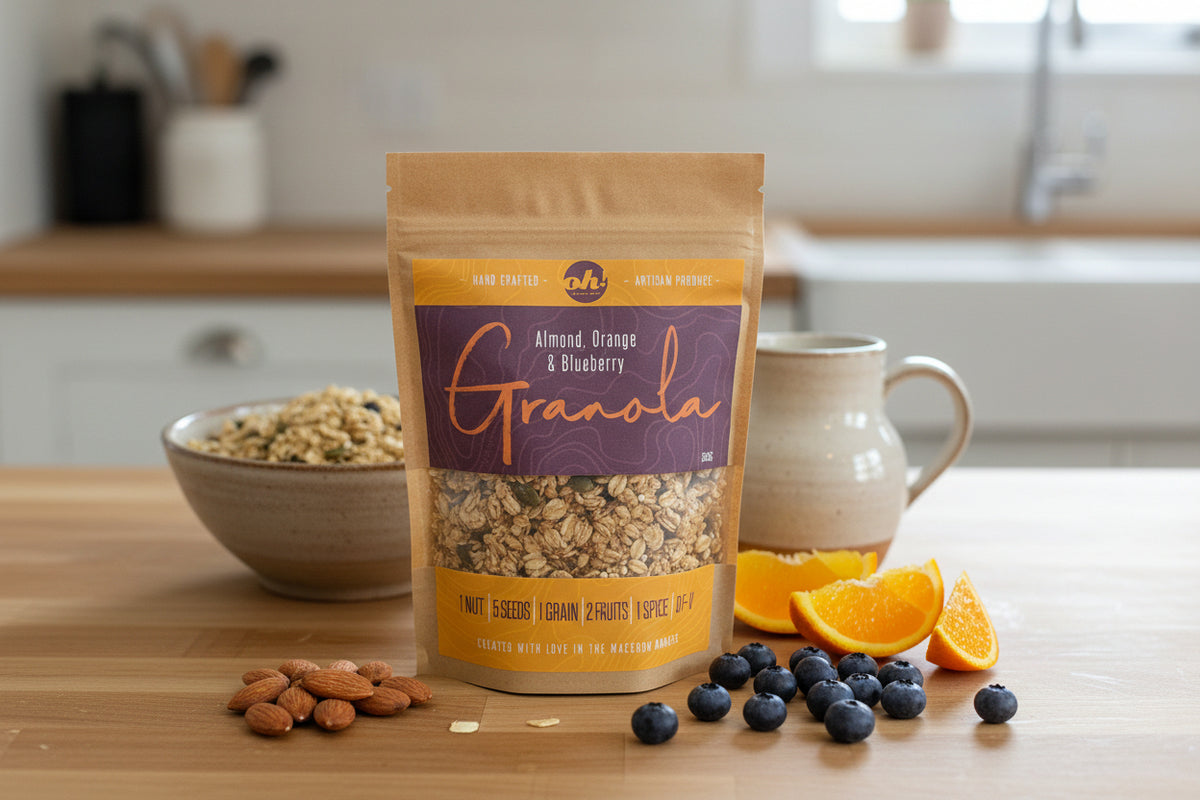 a pack of Almond, Orange and Blueberry Granola from Oh So Good in the Macedon Ranges