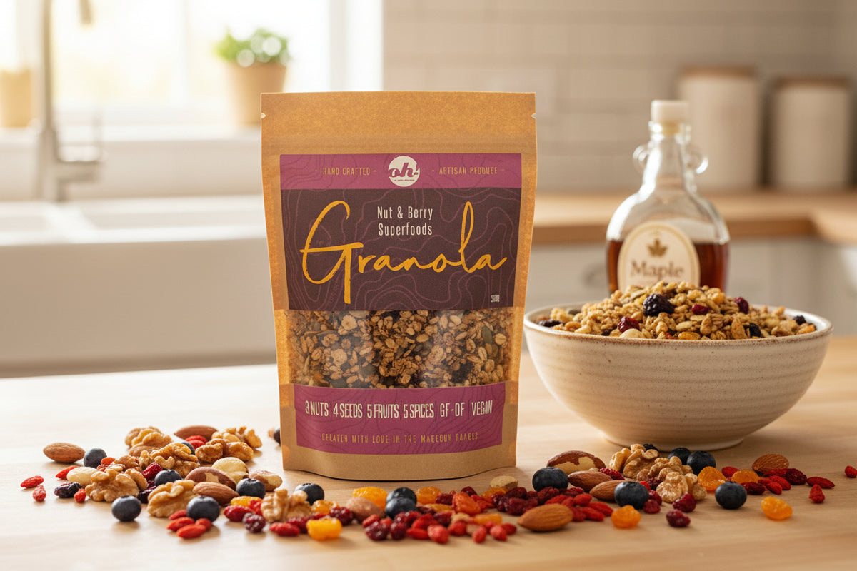a pack of nut and berry superfoods granola from Oh So Good! in the Macedon Ranges