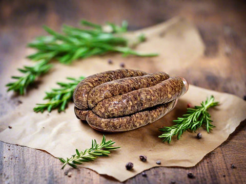 6 garlic and ginger organic beef sausages from Tall Poppy Farm in The Macedon Ranges