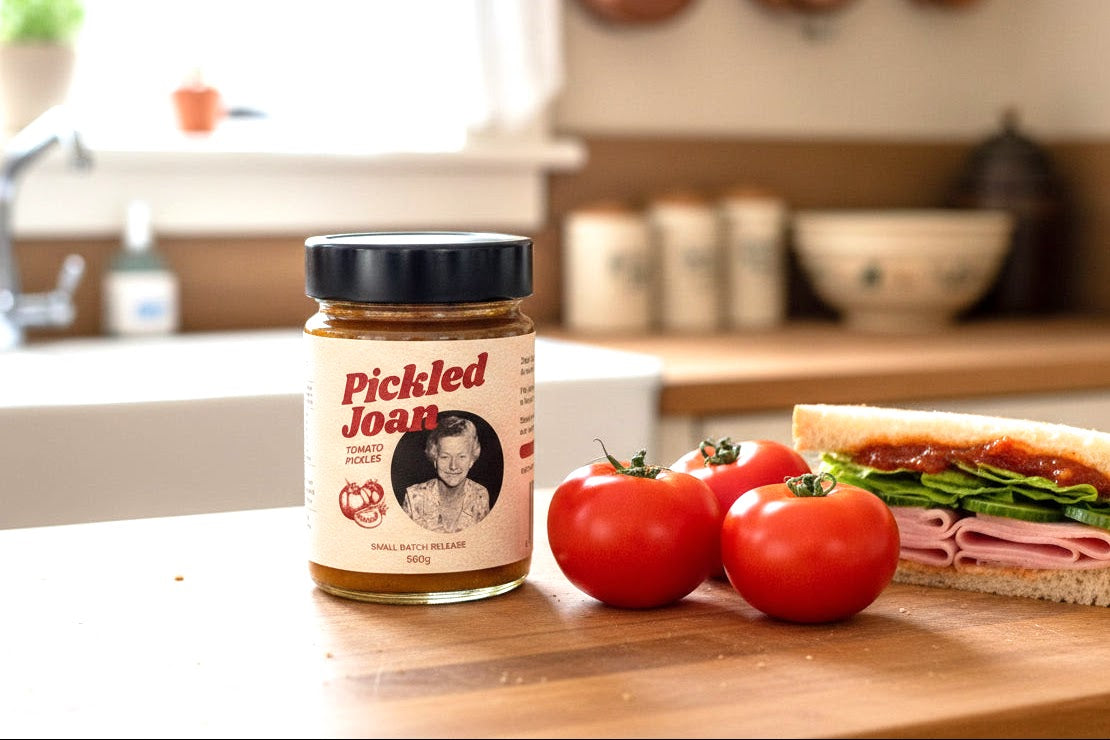 a jar of Pickled Joan tomato pickles from the Macedon Ranges