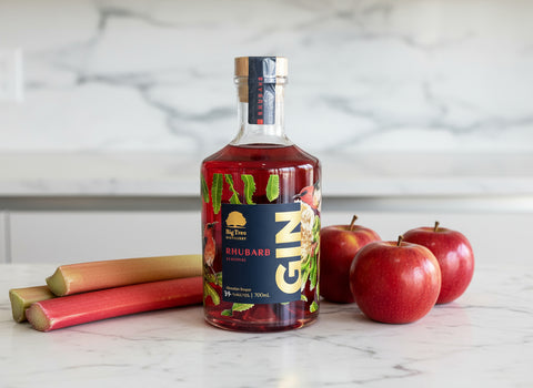 bottle of rhubarb gin from Big Tree Distillery in the Macedon Ranges