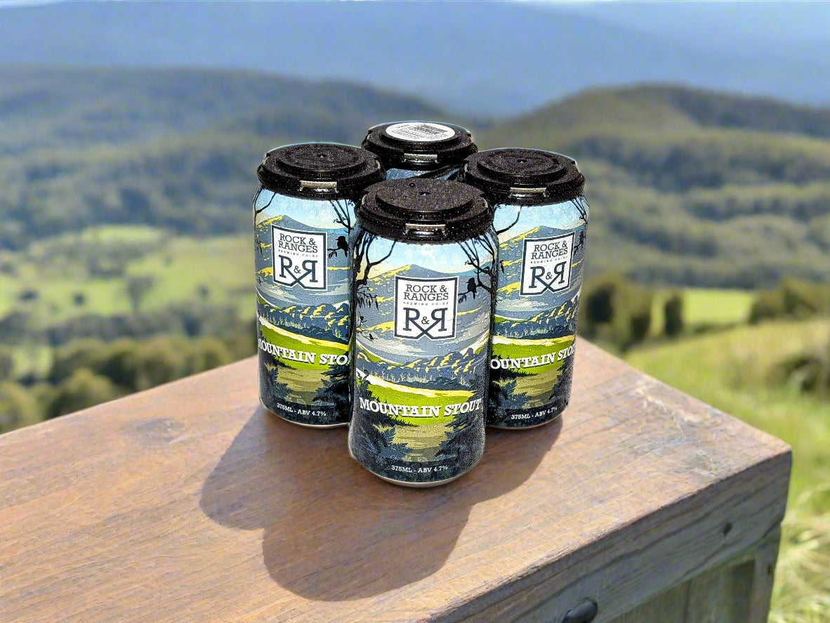 4 pack of Rock and Ranges Mountain Stout from the macedon ranges