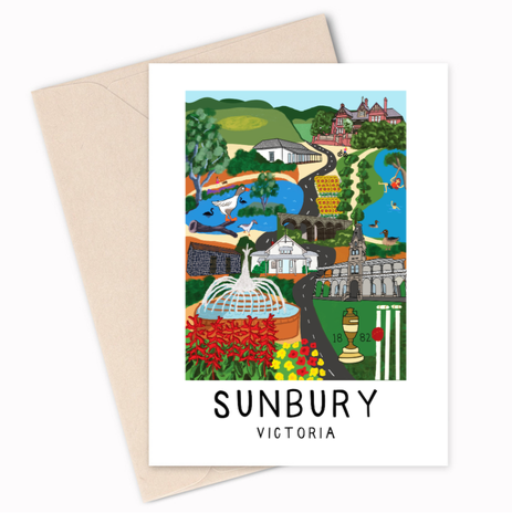 gift card depicting Sunbury in Macedon Ranges