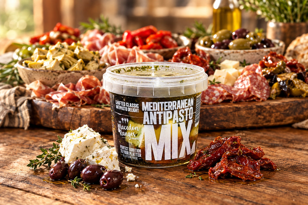 a tub of mediterranean antipasto mix from Macedon Rnages Pantry in the macedon ranges