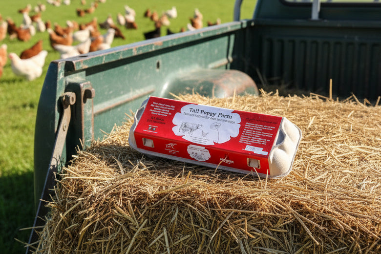 carton of Tall Poppy Organic soy free pastured eggs from the Macedon Ranges