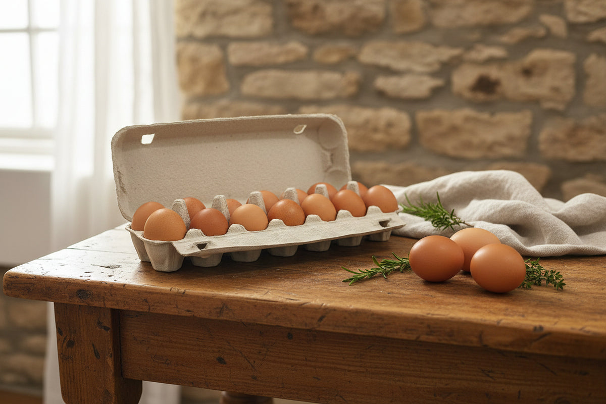 an open carton of Tall Poppy Organic soy free pastured eggs from the Macedon Ranges