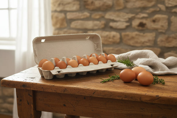 an open carton of Tall Poppy Organic soy free pastured eggs from the Macedon Ranges