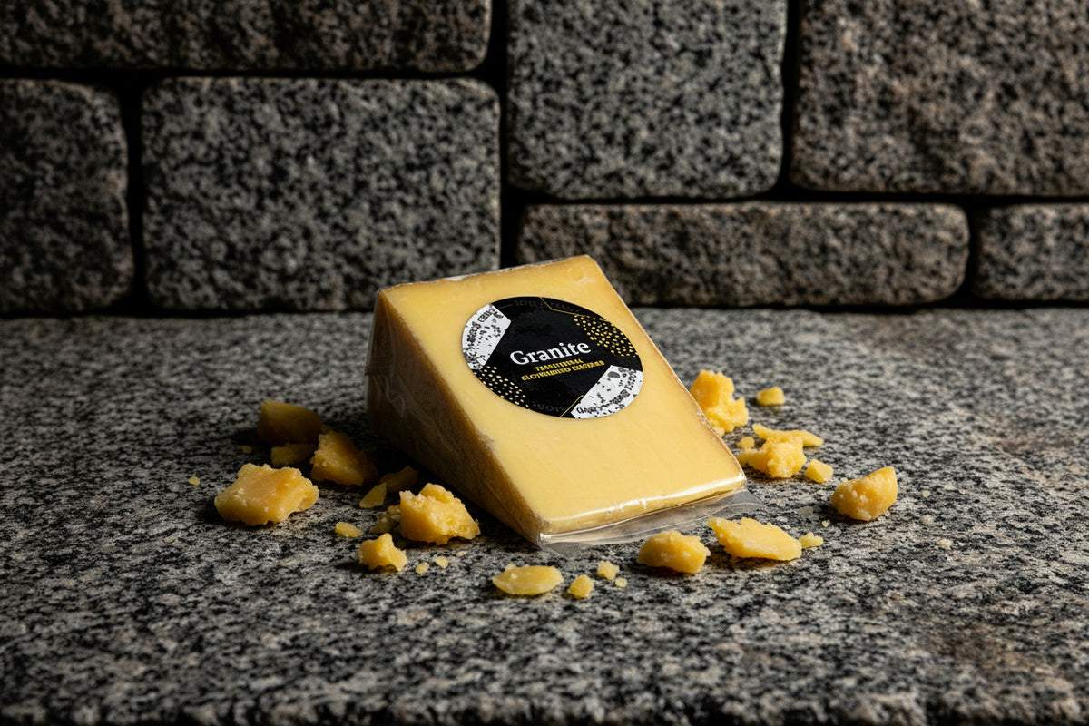 a wedge of Granite cheddar from The Long Paddock Cheese.