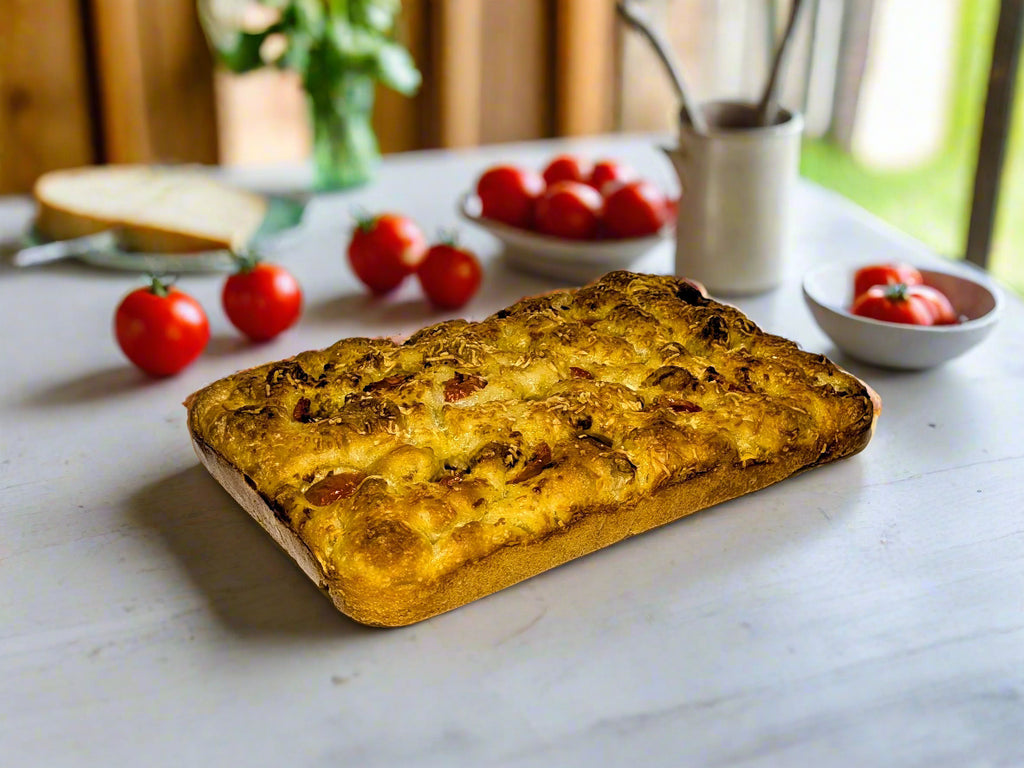 tomato and cheese focaccia from Beau Baker in The Macedon Ranges