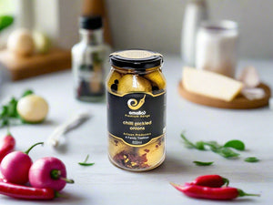 Jar of chilli pickled onions from Emelia's in The Macedon Ranges
