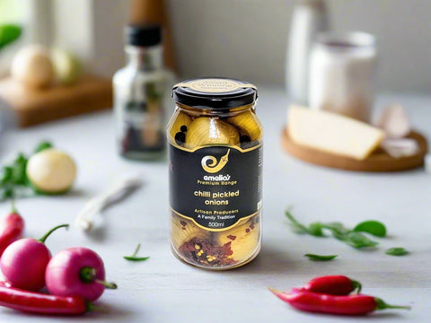 Jar of chilli pickled onions from Emelia's in The Macedon Ranges