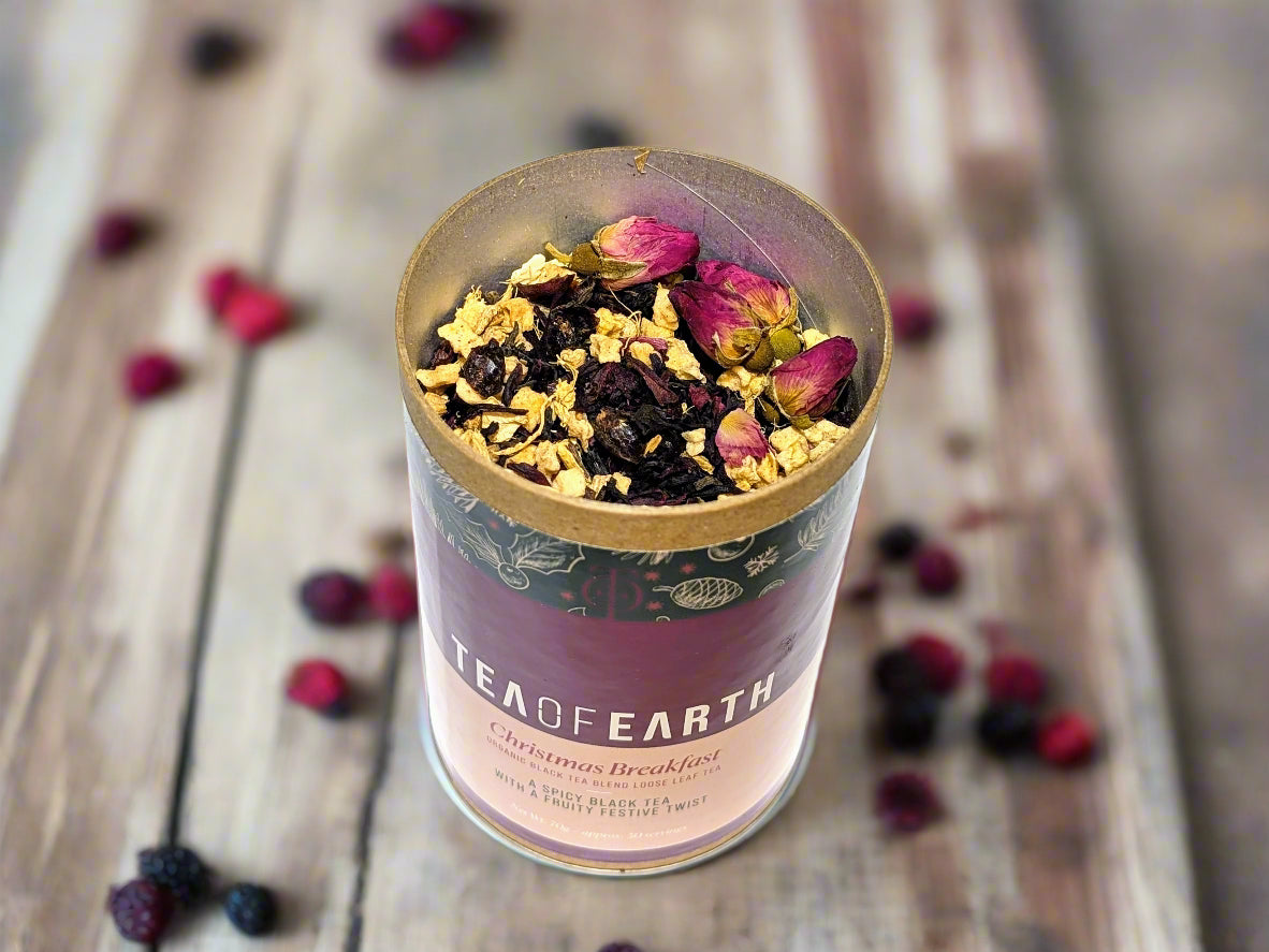 inside a tin of Christmas breakfast tea hand blended in the Macedon ranges