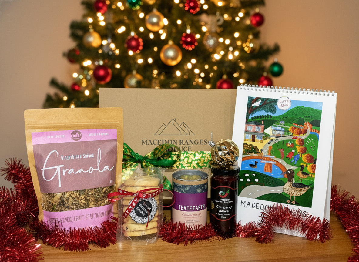 Christmas gift hamper and all its local products from the Macedon Ranges