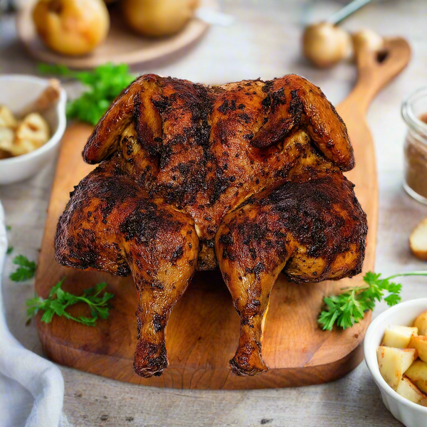 roasted Greek marinated butterflied chicken from The Meat Room in The Macedon Ranges