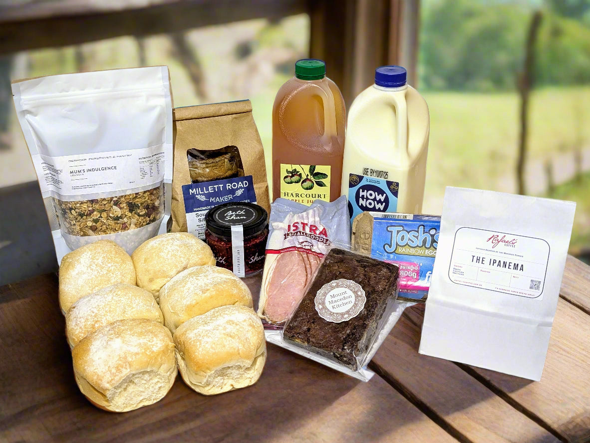 a couples breakfast with foods from The Macedon Ranges