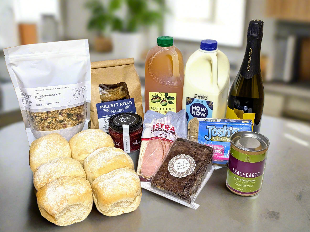 a couples breakfast with foods from The Macedon Ranges
