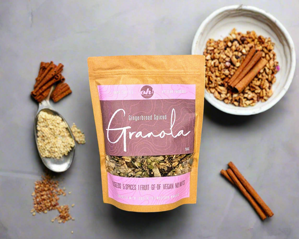 a bag of gingerbread spiced granola with cinnamon and spices made in the Macedon Ranges