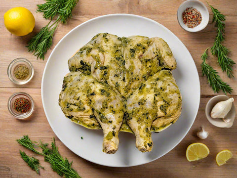 Greek marinated butterflied chicken from The Meat Room in The Macedon Ranges