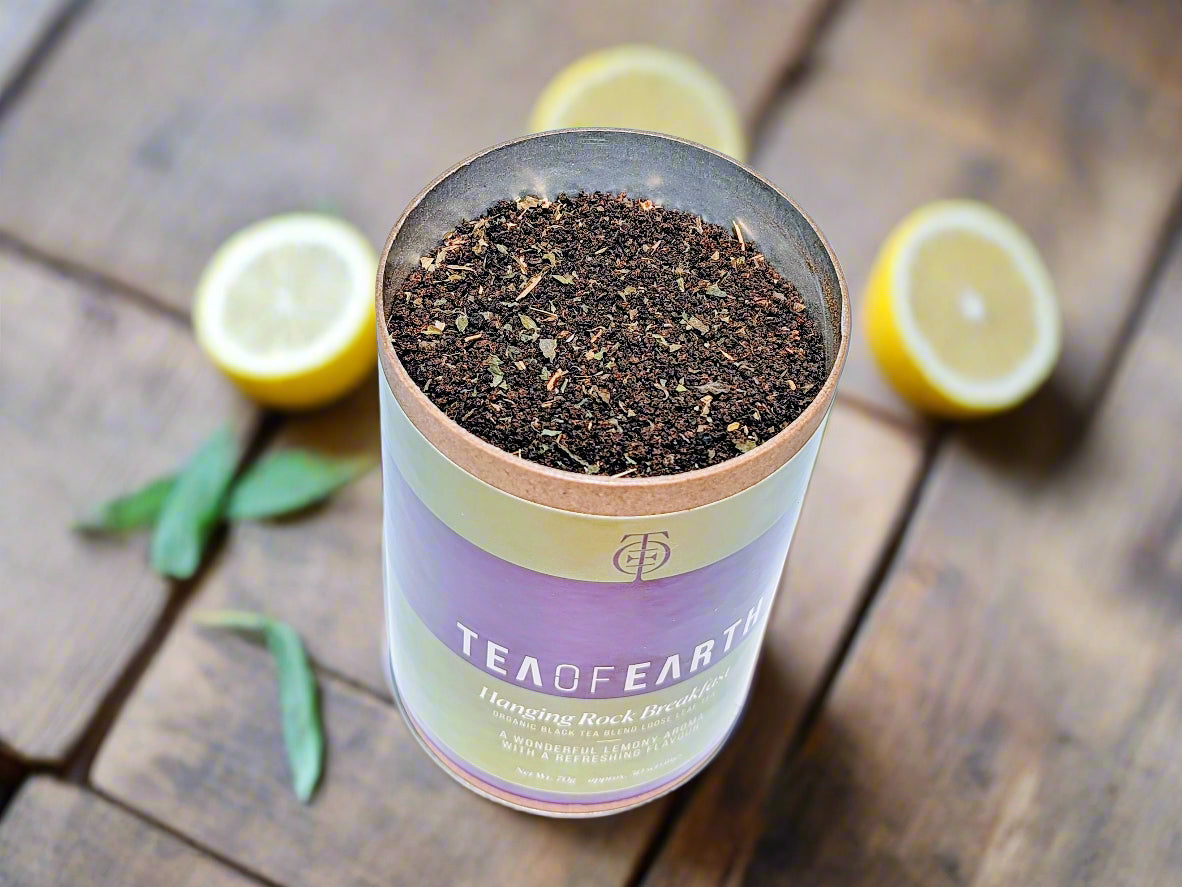 inside a tin of loose organic tea blended in the macedon ranges