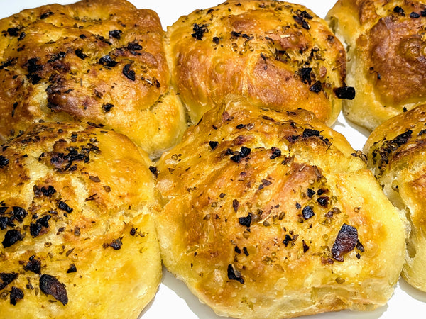 close up of a garlic bread focaccia from Beau Baker in The Macedon Ranges
