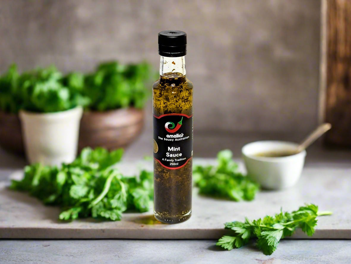 Bottle of mint sauce from Elelias in the Macedon Ranges