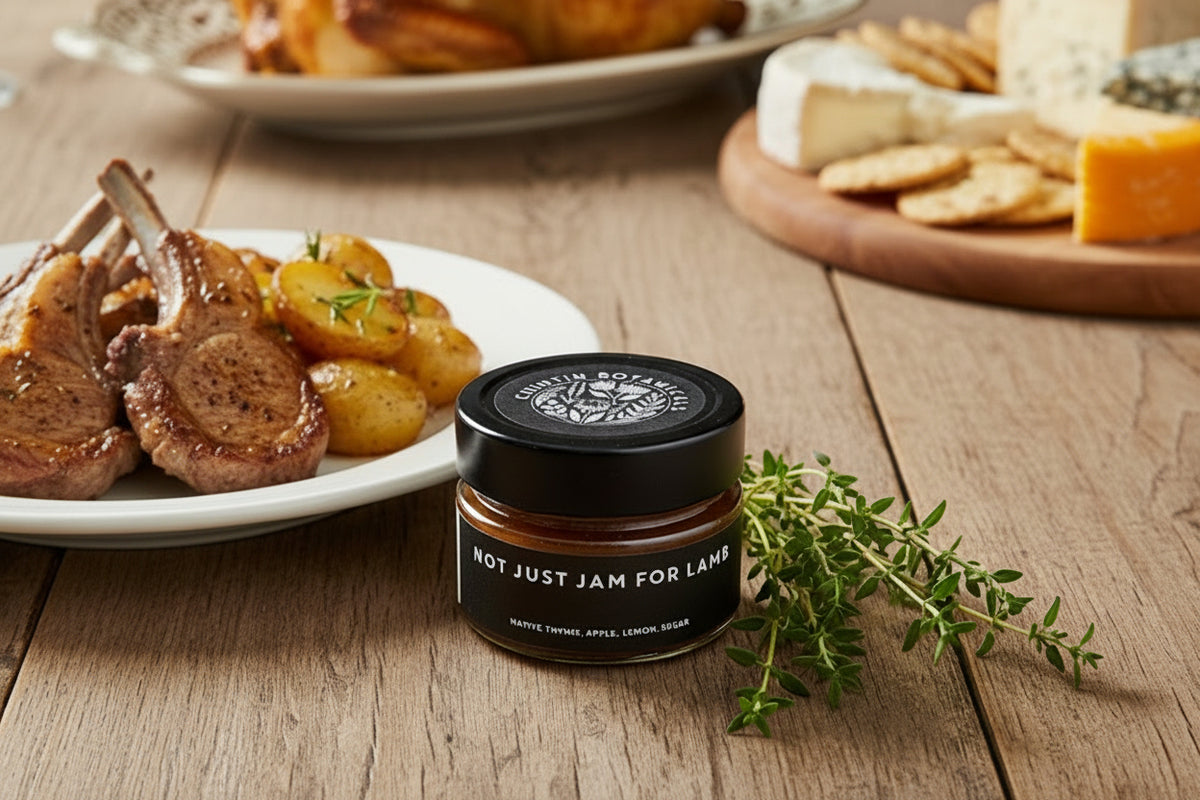 a jar of Not Just Jam For Lamb from Chintin Botanicals in the Macedon Ranges.