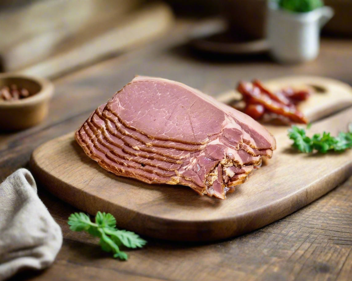 short cut bacon from the Macedon Ranges on chopping board with parsley