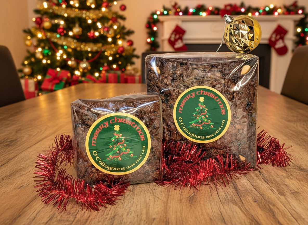 two sizes of O'Callaghan's Irish Christmas Cake